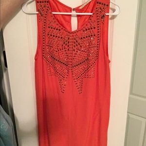 Orange Shift Dress with Brass Detailing